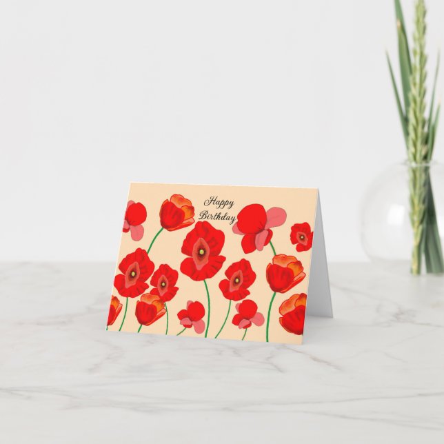 Cartão Flores Papoulas Vermelhas Personalizadas   (Frente)