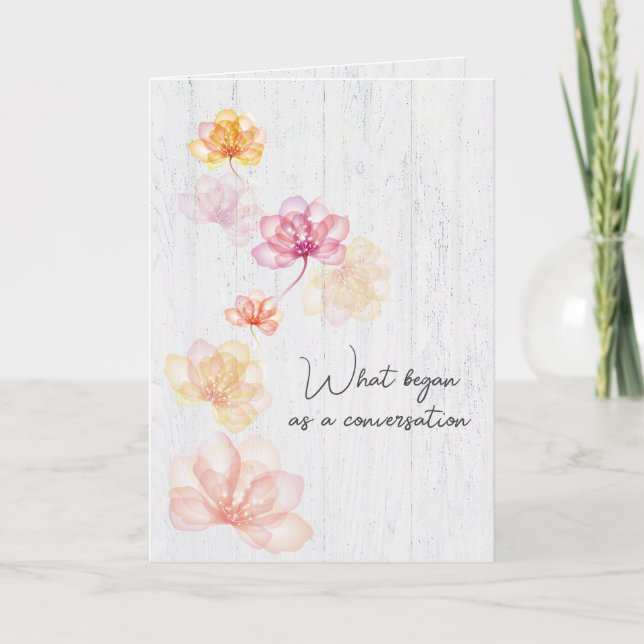 Cartão Flores para casamentos em madeira branca (Frente)