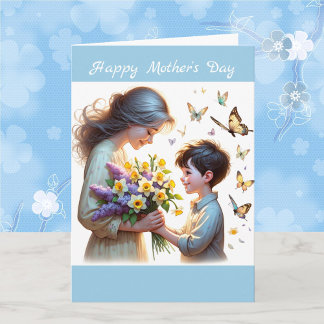Cartão Flores para o Dia das Mães Aquarela Personalizada