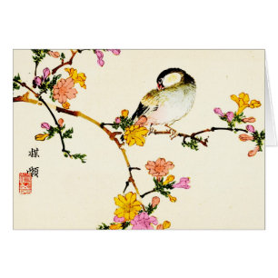 Cartão Flores & pássaro coloridos japoneses