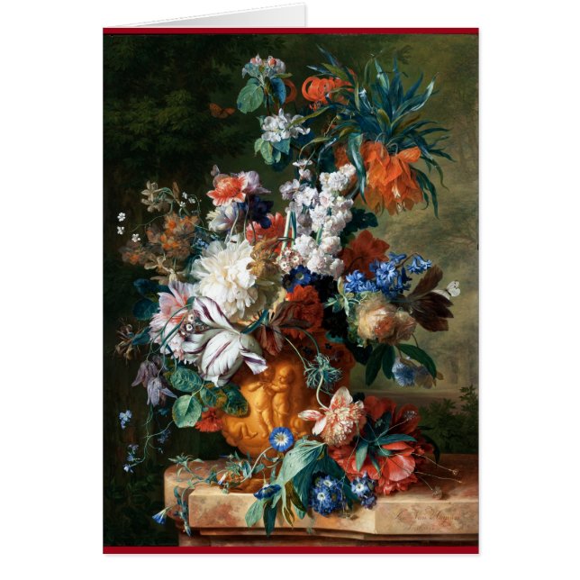 Cartão Flores: pintura por Mestre holandês Jan van Huysum (Frente)