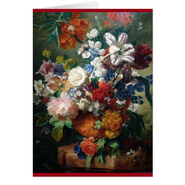 Cartão Flores: pintura por Mestre holandês Jan van Huysum (Frente)