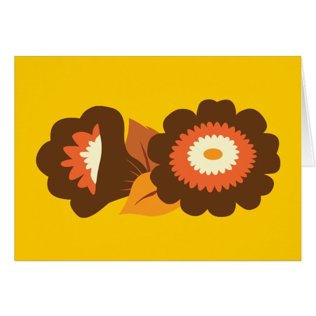 Cartão Flores retros de Brown (Frente Horizontal)
