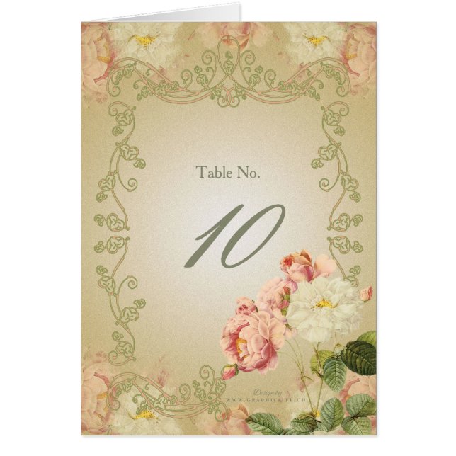 Cartão Flores Românticas - Cartão, Número da Tabela, Note (Frente)