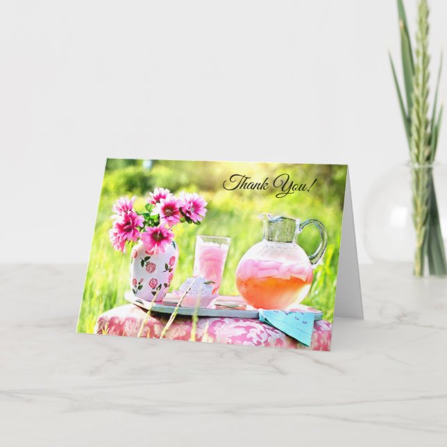 Cartão Flores Rosa bonito E Bebida Com Limonada De Morang (Frente)