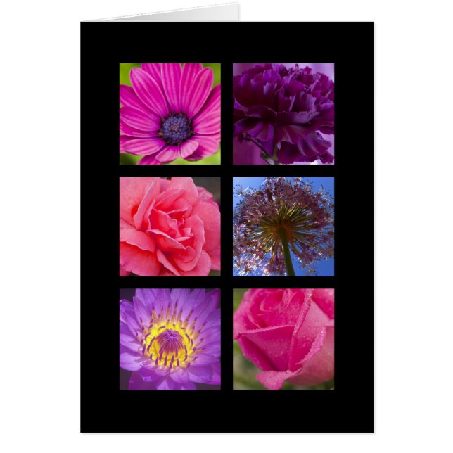 Cartão - flores roxas cor-de-rosa (Frente)