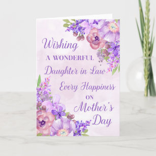 Cartão Flores roxas Dia de as mães Filha na Lei
