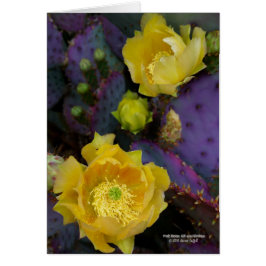 Cartão Flores roxas do amarelo do cacto do opuntia da