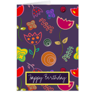 Cartão Flores roxas e rosa modernas