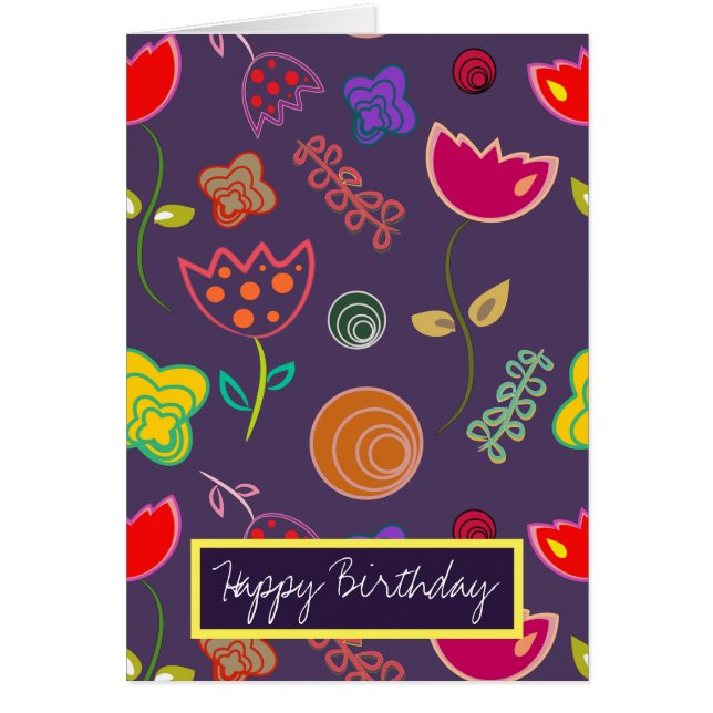 Cartão Flores roxas e rosa modernas (Frente)