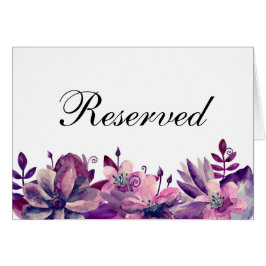 Cartão Flores roxas e rosas. Placa de reservado para casa