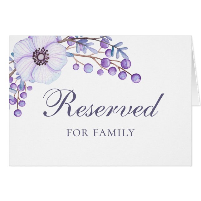 Cartão Flores roxas. Placa de reserva para casamento no j (Frente horizontal)