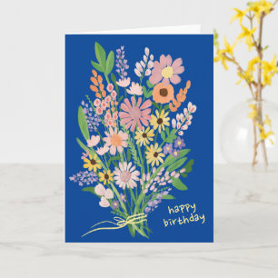 Cartão Flores Selvagens Pintadas com Gouache Feliz Aniver