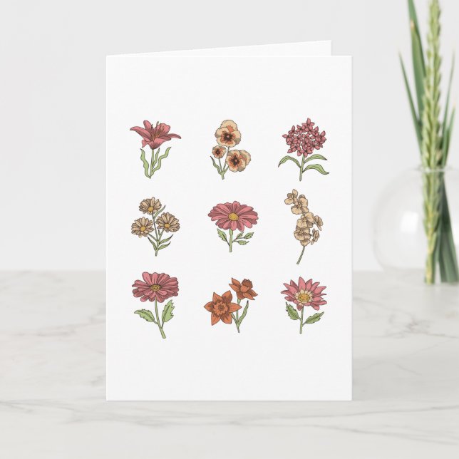 Cartão Flores Silvestres Antigas Flores Botânicas (Frente)