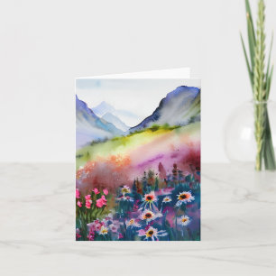 Cartão Flores silvestres e montanha em aquarela personali