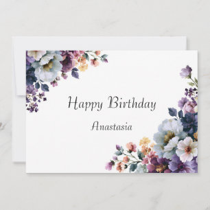 Cartão Flores Silvestres Elegantes em Aquarela Para Ela