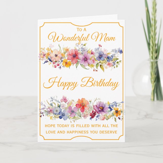 Cartão Flores Silvestres Mãe Aniversário (Frente)