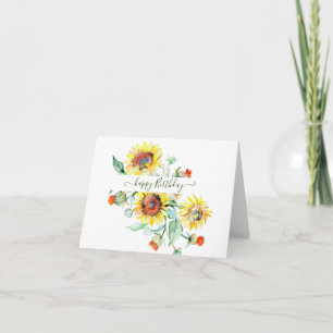 Cartão Flores solares de aquarela personalizadas