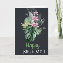 Cartão Flores Tropicais Aniversário Escuro