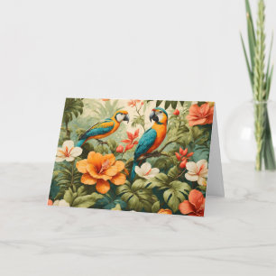 Cartão Flores tropicais, plantas e papagaios