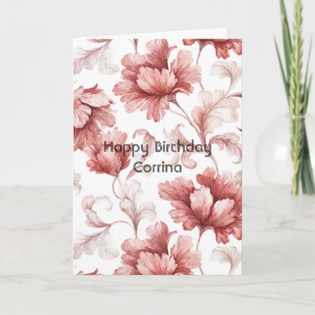 Cartão Flores Vermelhas Chic de Aniversário (Frente)