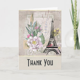 Cartão Flores Vintage, Torre Eiffel e Agradecimento em Sa
