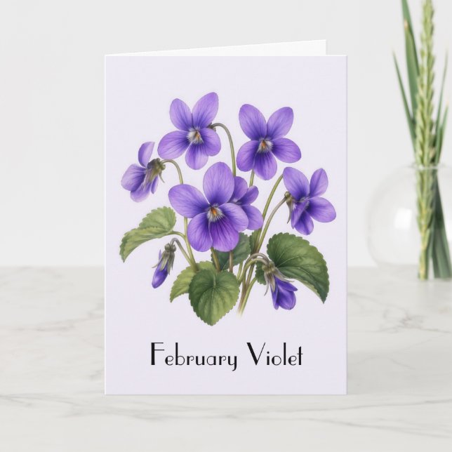 Cartão Flores Violetas de Fevereiro Saudação (Frente)