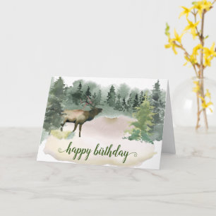Cartão Floresta Aquarela Alce Aniversário