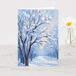 Cartão Floresta Beijada pela Neve   Pintura em Aquarela d