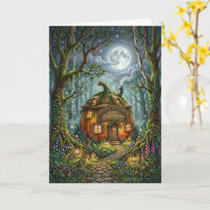 Cartão Floresta Encantada Cabana ao Luar Feliz Aniversári