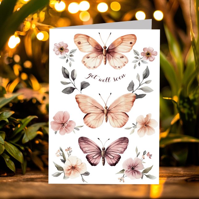 Cartão Florestas de Aquarela Começam Logo (Watercolor Florals Butterflies Get Well Soon Card
)