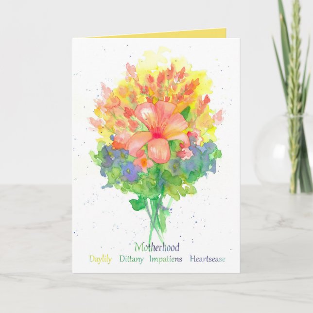 Cartão Floriografia do Buquê de Flor da Nova Mãe Lily (Frente)