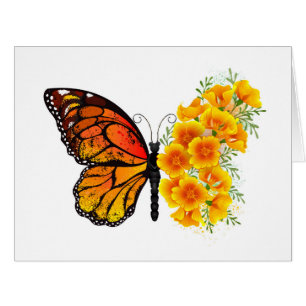 Cartão Flower Butterfly with Yellow California Poppy