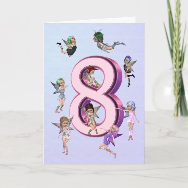 Cartão Flower fairies 8th birthday card (Frente)