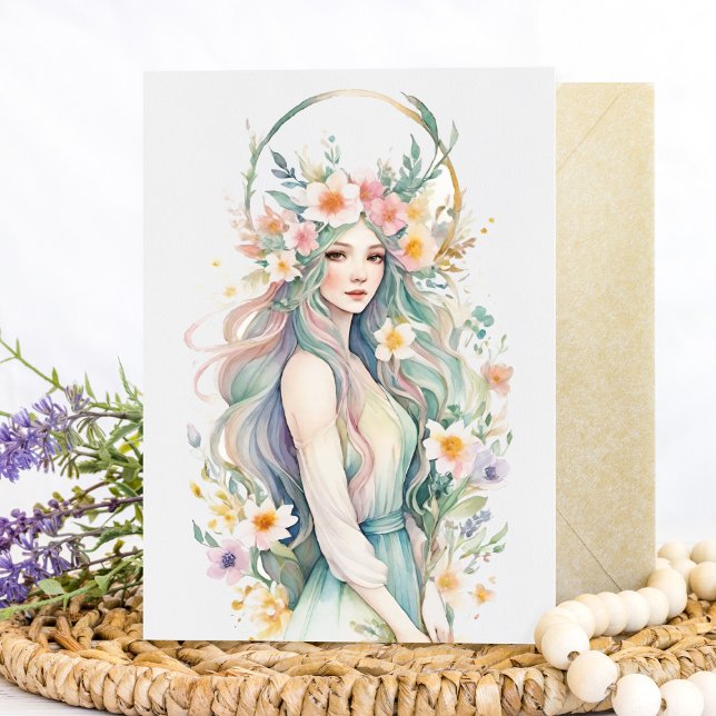 Cartão Flower Goddess Ostara Spring Equinox Sabbat (Flower Goddess Ostara Spring Equinox Sabbat Card by Pagan Holidays)