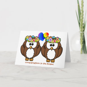 Cartão Flower Owls Lesbian Pride Wedding Card for Brides