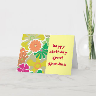 Cartão Flower Power Great Grandma  Birthday Card