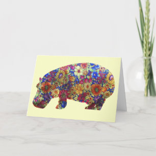 Cartão Flower Power Hippie Hippopotamus Birthday Card