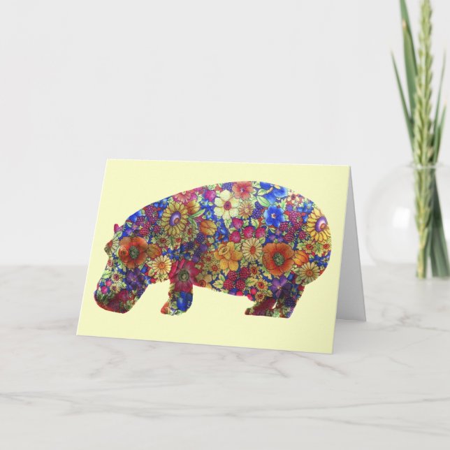 Cartão Flower Power Hippie Hippopotamus Birthday Card (Frente)