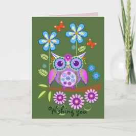 Cartão Flower Power Owl Happy Birthday card