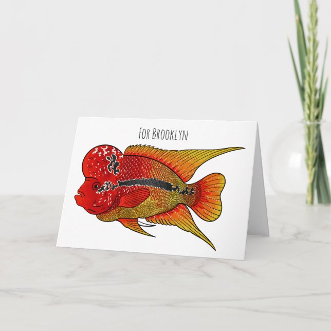 Cartão Flowerhorn cichlid fish cartoon illustration (Frente)