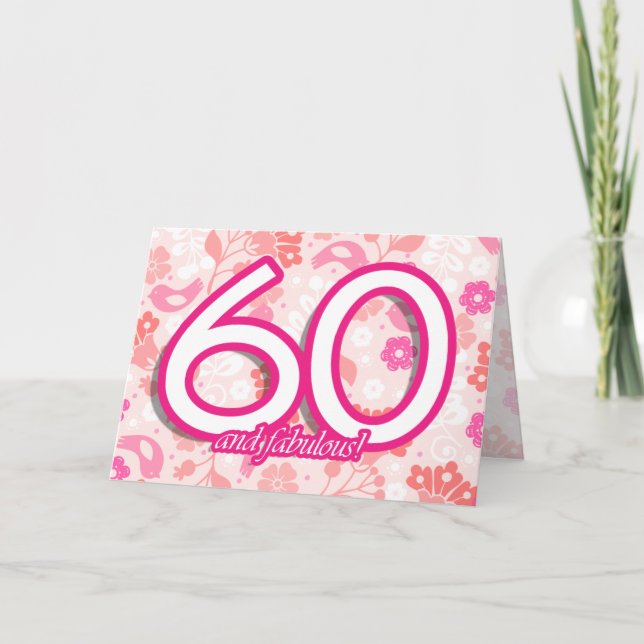 Cartão Flowers & Birds Bright Pinks 60th Birthday Card (Frente)