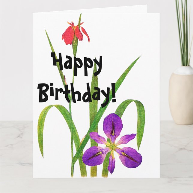 Cartão Flowers Floral Botanical Iris Big Birthday Card (Frente)