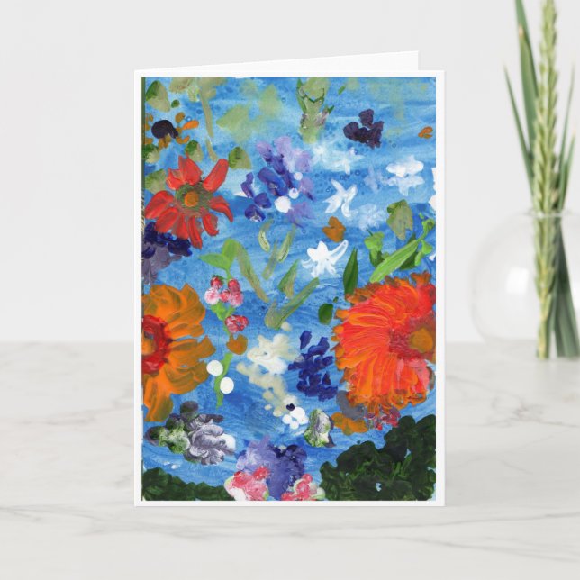 Cartão Flowers on Blue Background note card (Frente)