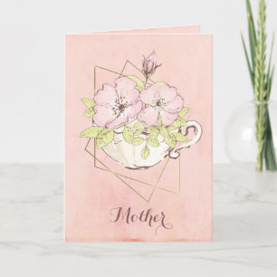 Cartão Flowers Tea Cup Pink Mother Mom