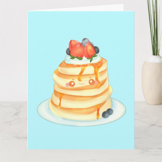 Cartão Fluffy Pancakes Com Xarope De Mapeamento E Creme (Frente)