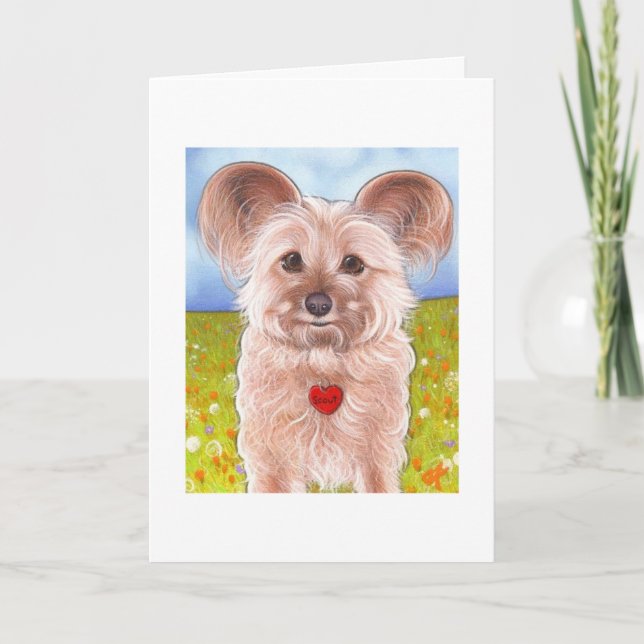 Cartão Fluffy puppy greeting card. (Frente)