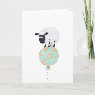 Cartão fluffy sheep on swirly balloon