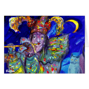 Cartão FLUTIST noite AZUL/Venetian do carnaval
