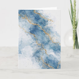 Cartão Fluxo Abstrato Brilhante Azul Dourado Elegante